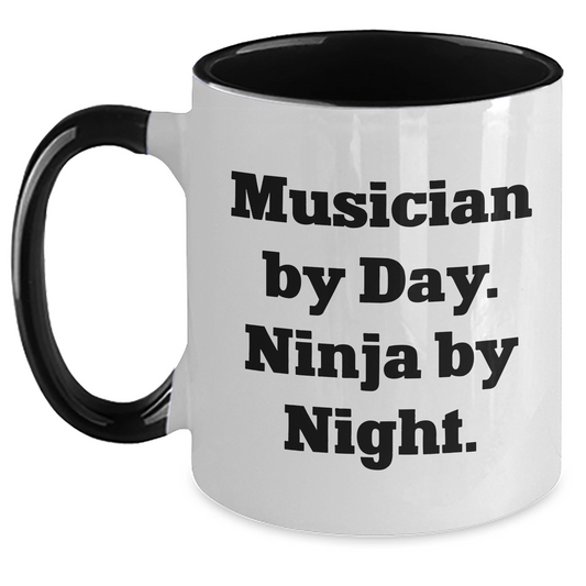Funny Musician Gifts from Men to Musician Friends - Two Tone Coffee Mug, Musician By Day. Ninja By Night., Father's Day Unique Gifts - Main