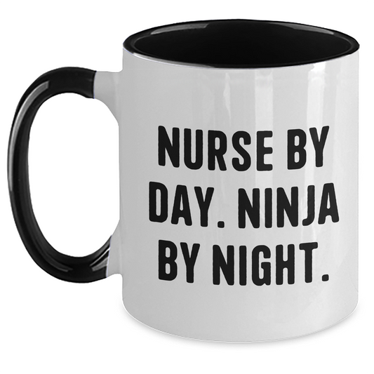 Funny Nurse By Day. Ninja By Night. Two Tone Coffee Mugs Gifts for Men, Women, Friends, Coworkers, Family - Nurse Gifts for Father's Day, Unique Gifts from Men, Women, Friends, Coworkers, Family - Main
