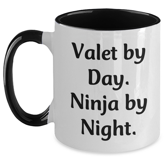 Valet By Day. Ninja By Night. - Funny Two Tone Coffee Mug for Father's Day Unique Gifts from Friends or Family - Main
