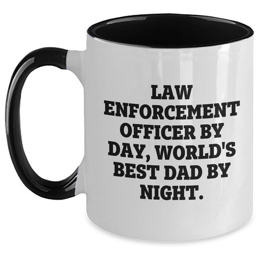 Funny Law Enforcement Officer Gifts by Day, World's Best Dad By Night Two Tone Coffee Mug for Father's Day from Friends - Main