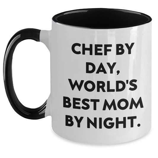 Chef by Day, World's Best Mom by Night Gifts for Chef from Family - Funny Two Tone Coffee Mug for Graduation - Main