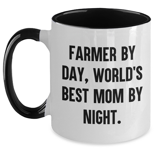 Farmer By Day, Unique Gifts for Him, World's Best Mom By Night, Two Tone Coffee Mug, Funny, Father's Day, Gifts from Men, Gifts for Farmer - Main