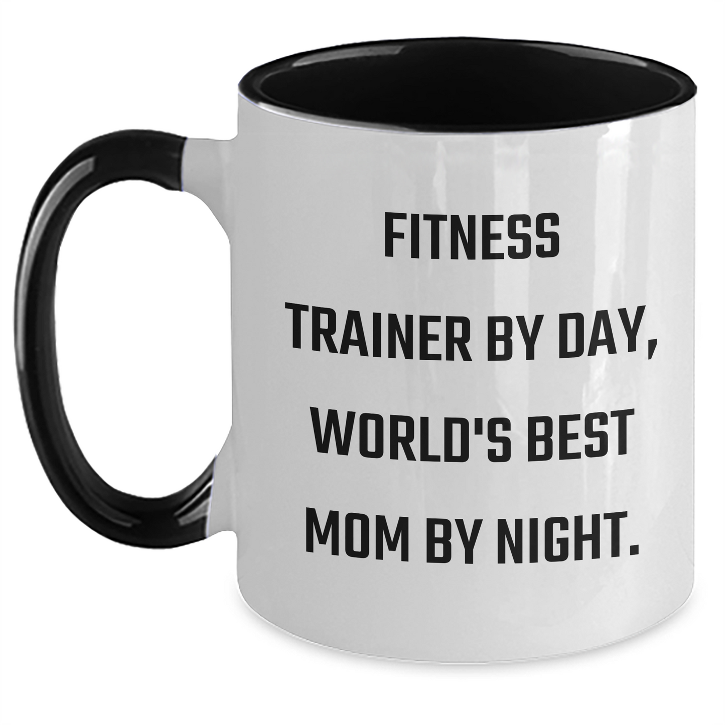 Fitness Trainer Gifts from Mom - Funny Two Tone Coffee Mug for Graduation, 'Fitness Trainer By Day, World's Best Mom By Night.' - Main