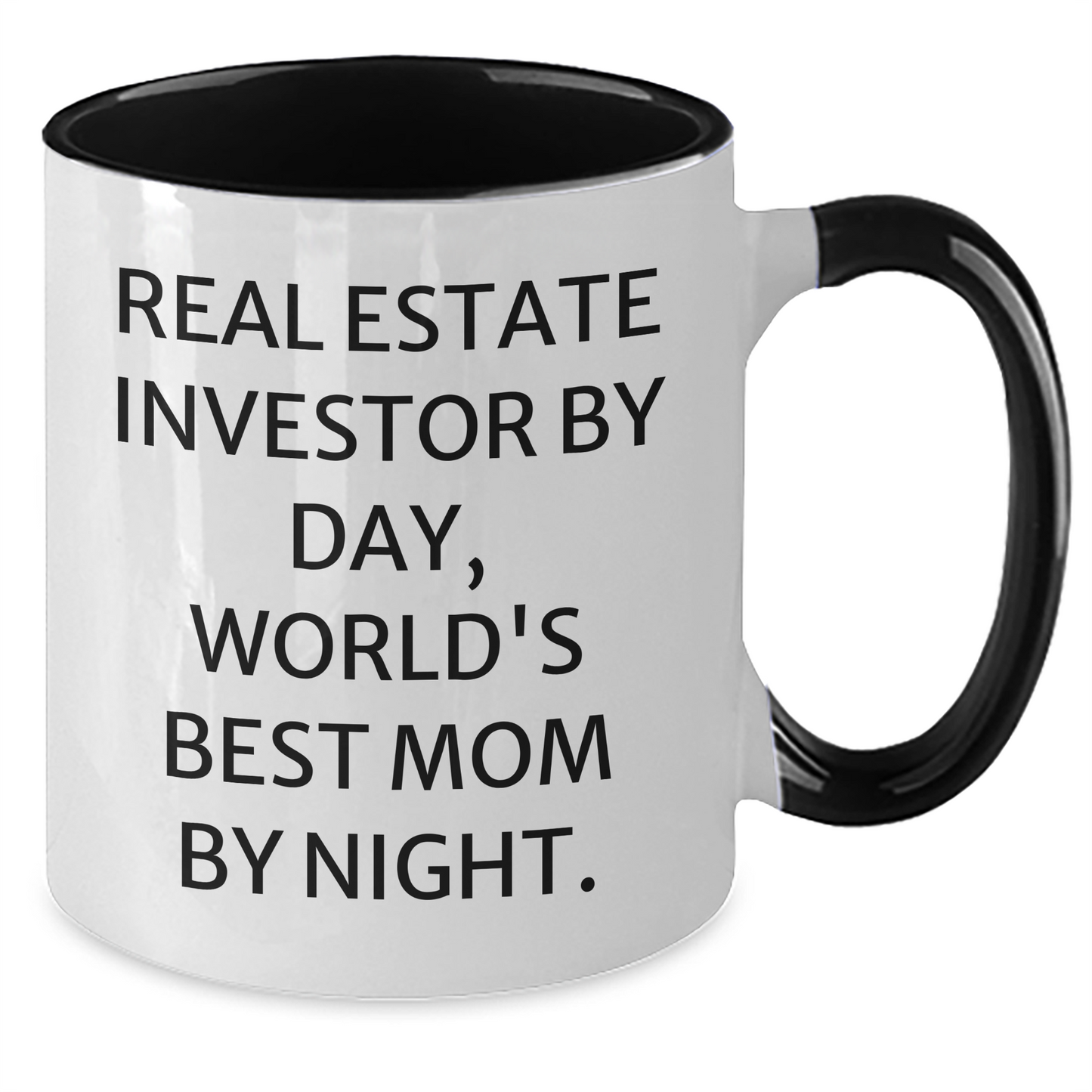 Real Estate Investor Gifts, Funny Quote Two Tone Coffee Mug, 'Real Estate Investor By Day, World's Best Mom By Night.' - Gifts from Mom to Real Estate Investor on Father's Day - Additional