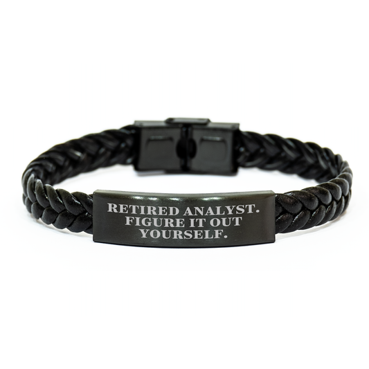 Funny Analyst Gifts from Friends, Inspirational Interlaced Leather Bracelet for Graduation, 'Retired Analyst. Figure It Out Yourself.' Quote, Unique Gifts for Men, Women, Coworkers, Family - Image 1