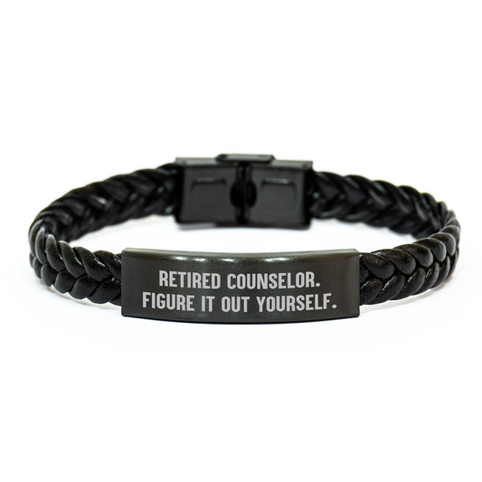 Funny Counselor Gifts from Friends, Inspirational Interlaced Leather Bracelte for Retired Counselor, Figure It Out Yourself, Graduation Unique Gifts - Image 1