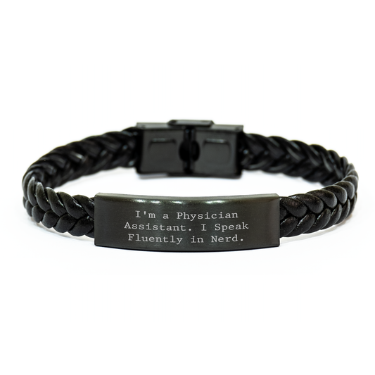 Physician Assistant Gifts, Funny Quote Interlaced Leather Bracelet, Gifts from Men to Physician Assistant, Unique Father's Day Unique Gifts for Physician Assistants - Image 1