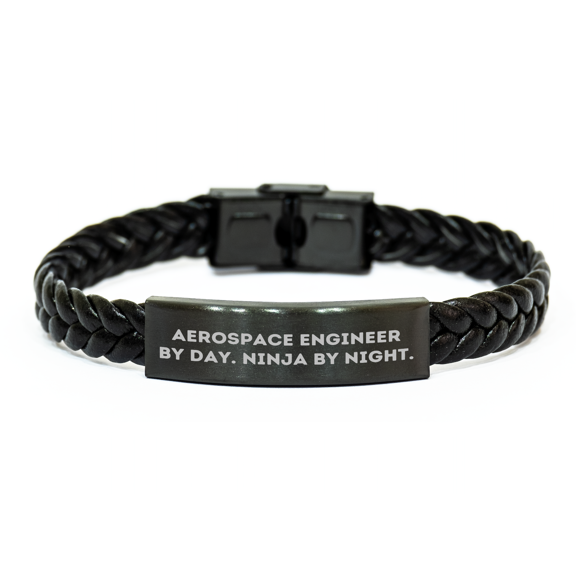 Aerospace Engineer Gifts: Interlaced Leather Bracelet for Men 'Aerospace Engineer By Day. Ninja By Night.' - Father's Day Unique Gifts from Friends - Image 1