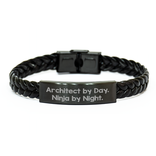 Architect by Day, Ninja by Night Interlaced Leather Bracelet, Funny Quote Gift for Architect Friends Family, Men's Father's Day Unique Gifts from Family - Image 1