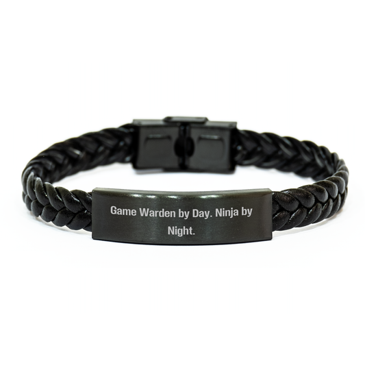 Game Warden By Day, Ninja By Night, Interlaced Leather Bracelet, Gifts from Men, Gifts for Game Wardens, Unique Father's Day Presents - Image 1