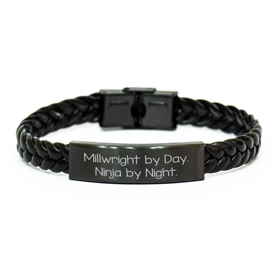 Millwright Gifts by Day, Ninja Gifts by Night - Interlaced Leather Men's Bracelet, Father's Day Unique Gifts from Friends, Family - Image 1