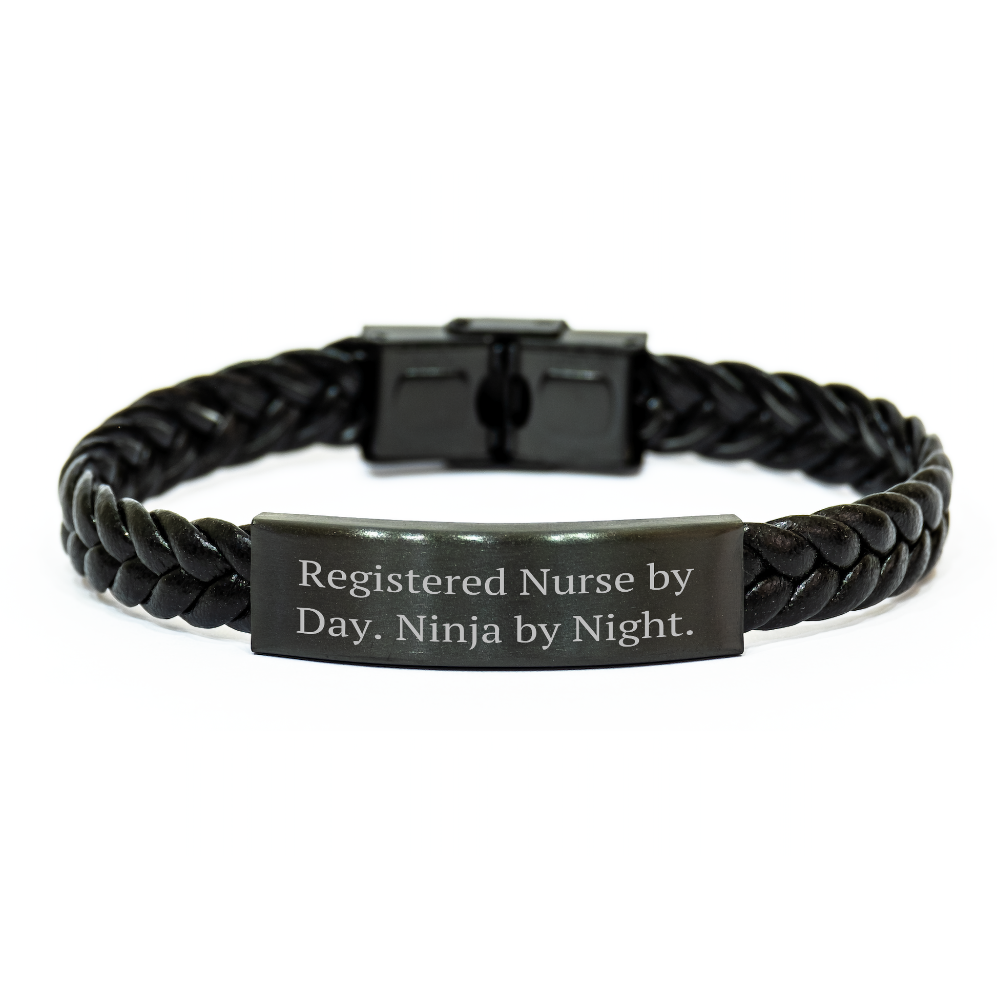 Funny Registered Nurse Gifts for Men - 'Registered Nurse By Day. Ninja By Night.' Interlaced Leather Bracelet, Gifts from Family, Gifts for Registered Nurse, Father's Day Unique Gifts - Image 1