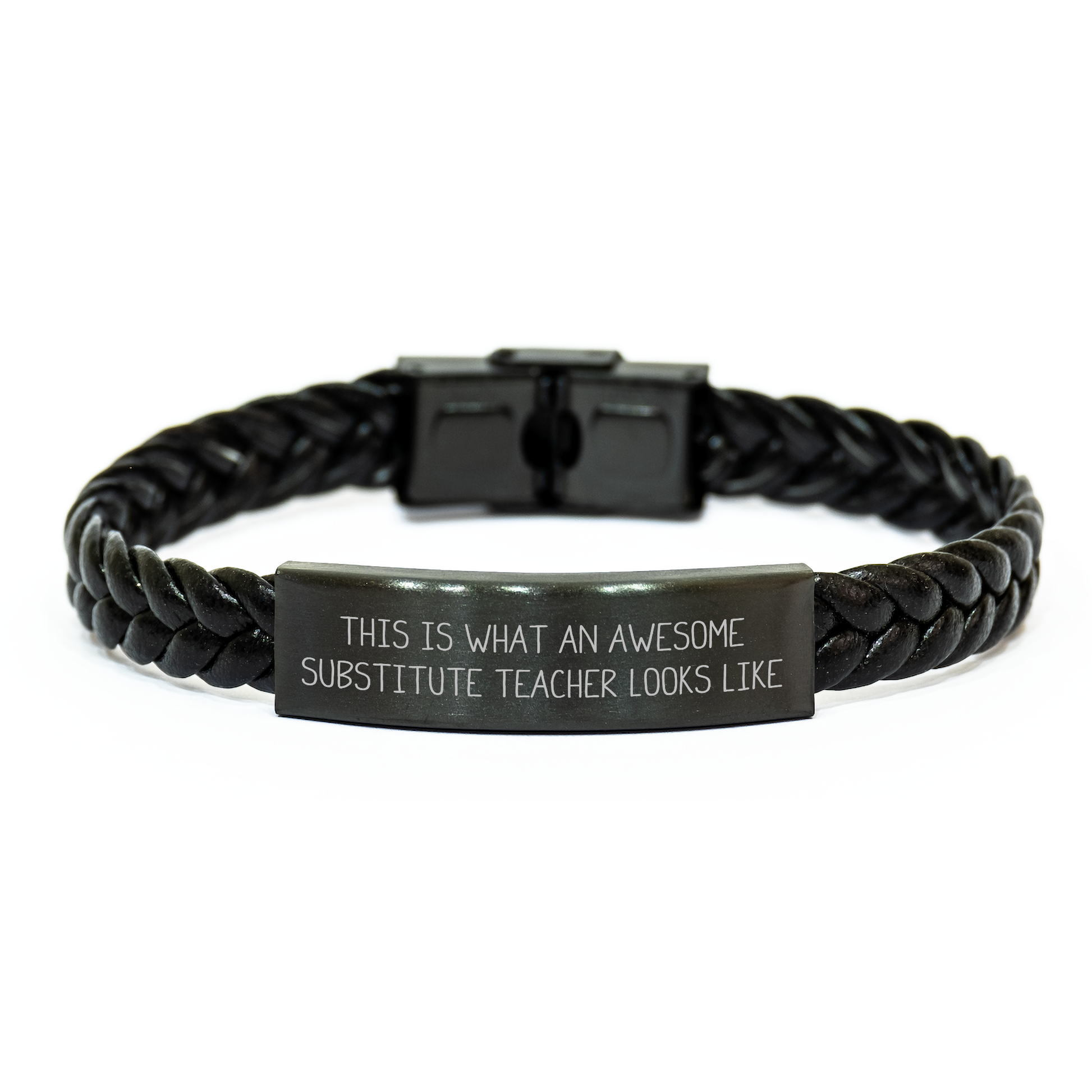 Funny Substitute Teacher Gifts, Interlaced Leather Bracelet for Men, Gifts from Friends and Family, 'This Is What An Awesome Substitute Teacher Looks Like' Quote, Father's Day Unique Gifts - Image 1