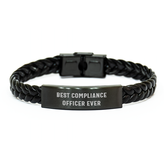 Compliance Officer Gifts Funny Quote Best Ever Interlaced Leather Wrap for Men from Family Friends Coworkers Graduation - Image 1