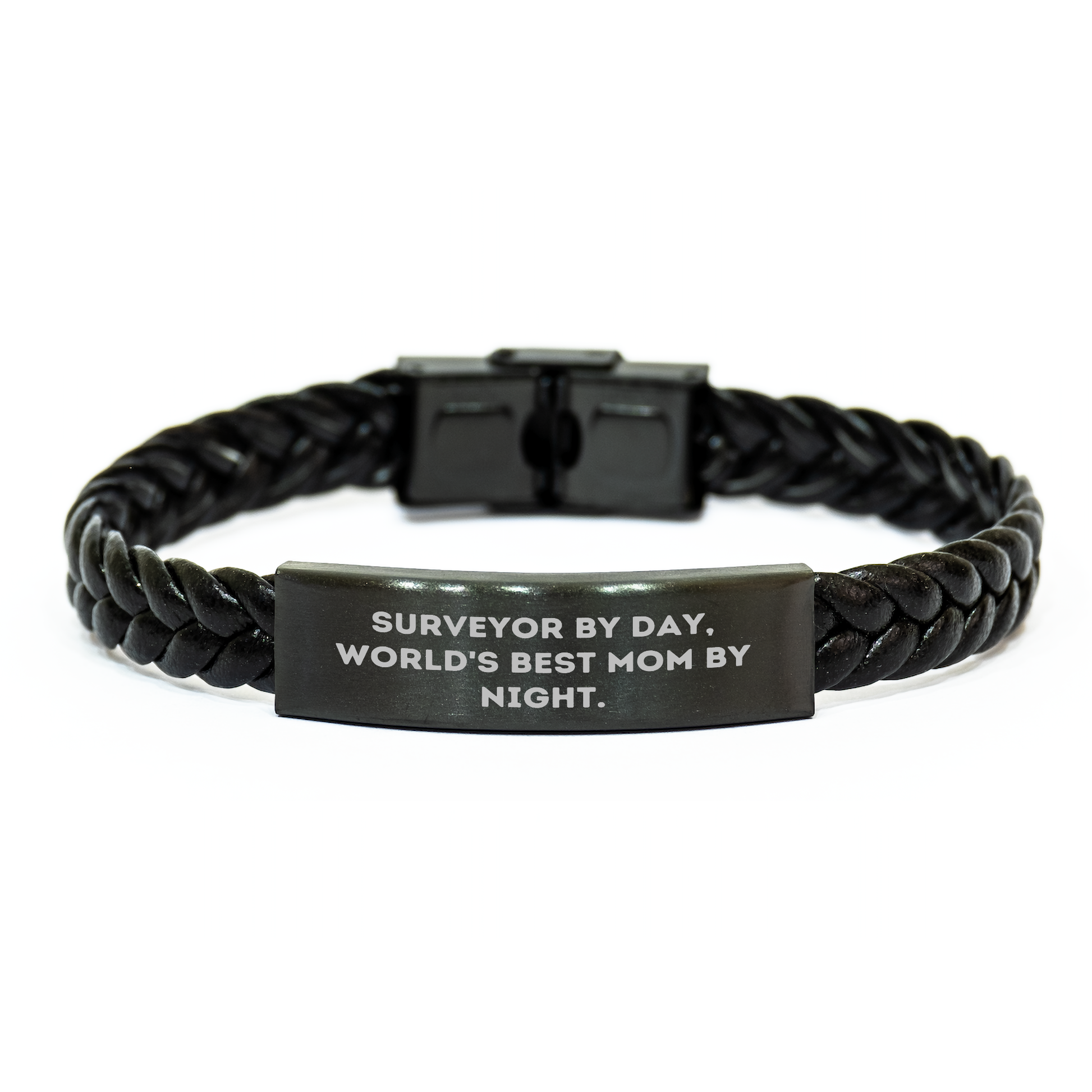 Surveyor Gifts, Interlaced Leather Bracelets, Funny Quote - 'Surveyor By Day, World's Best Mom By Night.' Gifts for Surveyors - Image 1