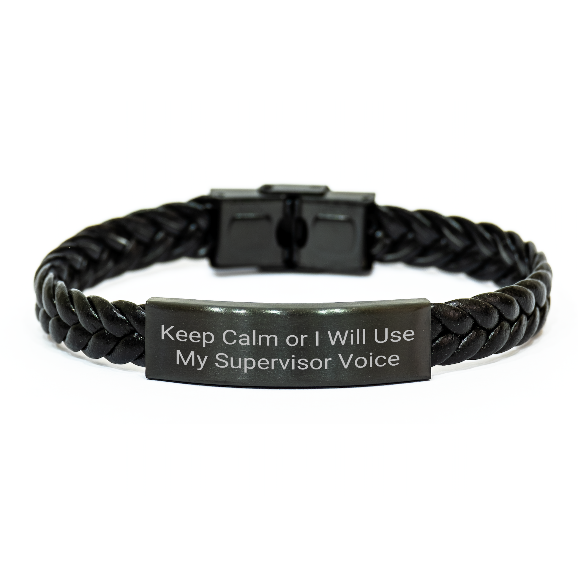 Funny Supervisor Gifts, 'Keep Calm Or I Will Use My Supervisor Voice' Interlaced Leather Bracelet for Men or Women, Graduation Unique Gifts from Friends or Family - Image 1