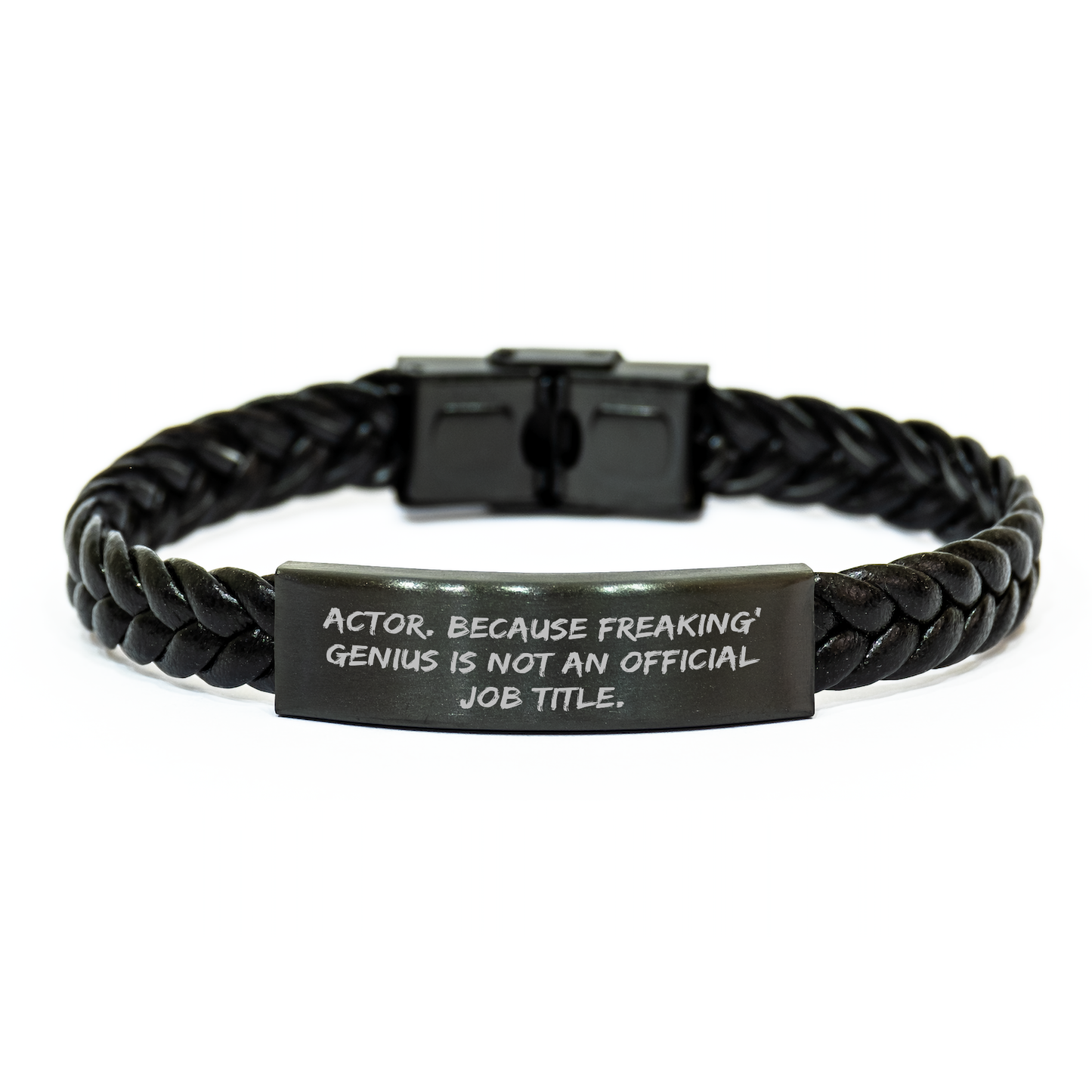 Unique Actor Gifts from Friends - Men's Interlaced Leather Bracelet with Funny Quote 'Actor. Because Freaking' genius Is Not An Official Job Title.', Perfect for Graduation - Image 1