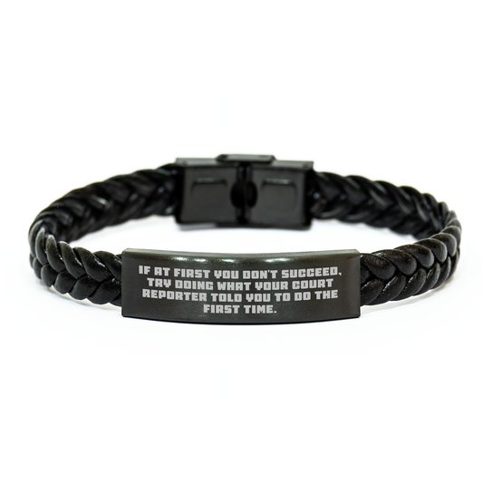 Court Reporter Humor Interlaced Leather Bracelet, Funny Gift from Friends, Gifts for Court Reporters, Men, Women, Graduation Unique Gifts - Image 1