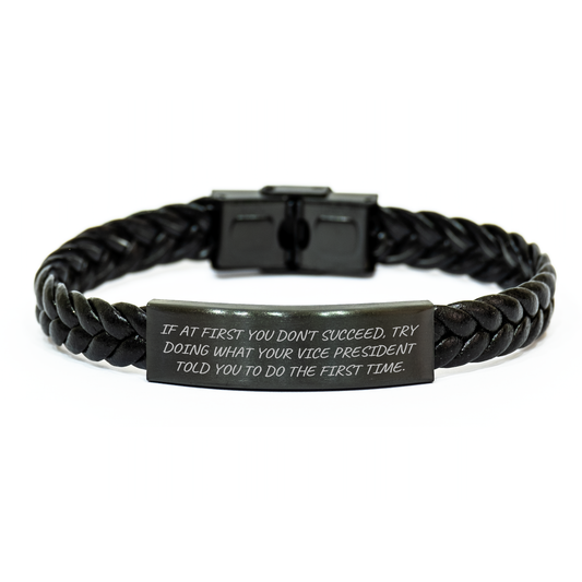 Funny Vice President Gift, Inspirational Quote Interlaced Leather Bracelet, Gifts from Men to Vice President, Unique Graduation Gifts for Vice President, Interlaced Leather Vice President Accessories - Image 1
