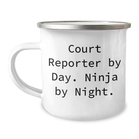 Court Reporter Gifts, Camping Mug for Men, 'Court Reporter By Day. Ninja By Night.' Funny Quote, Father's Day Unique Gifts from Family, Gifts for Court Reporters, 12 oz Stainless Steel Enamel Finish - Image 1