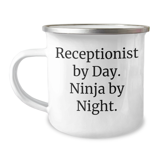 Receptionist Gifts from Friends, Unique Camping Mugs for Receptionist By Day. Ninja By Night., Funny Gift Ideas for Men - Image 1
