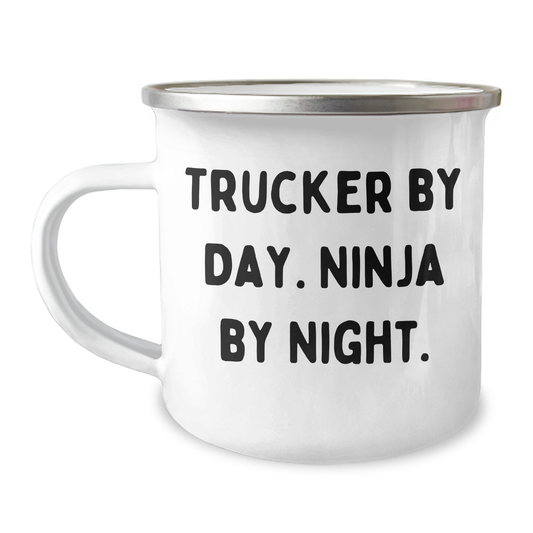 Trucker Gifts from Friends - Camping Mug for Trucker By Day. Ninja By Night. - Unique Graduation Gifts Men - Image 1