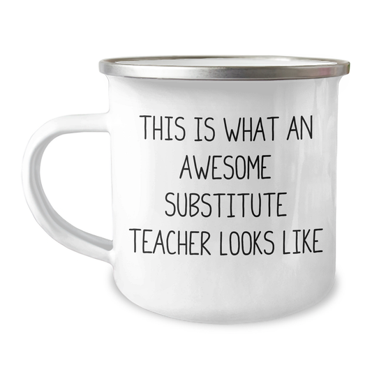 Funny Substitute Teacher Gifts for Men from Friends on Father's Day - This Is What An Awesome Substitute Teacher Looks Like Camping Mug - Image 1