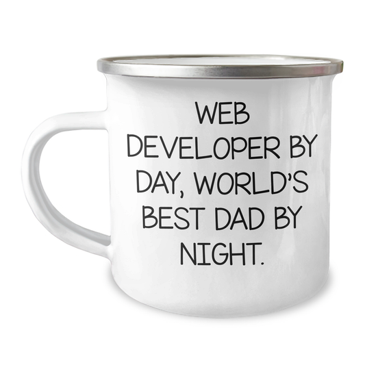 Web Developer Gifts, Funny Quote-Enthusiast Gifts from Men, Web Developer Camping Mug for Father's Day, 'Web Developer By Day, World's Best Dad By Night.' - Image 1