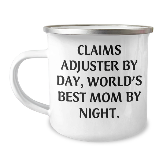 Claims Adjuster Mugs, Funny Graduation Gifts from Friends, 12 oz Stainless Steel with Enamel Finish, 'Claims Adjuster By Day, World's Best Mom By Night.' - Image 1