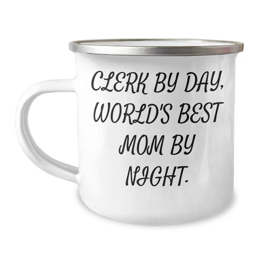 Clerk's Humor, World's Best Mom's Love, Camping Mug, Gifts from Family, for Clerk, Funny Quote - Image 1