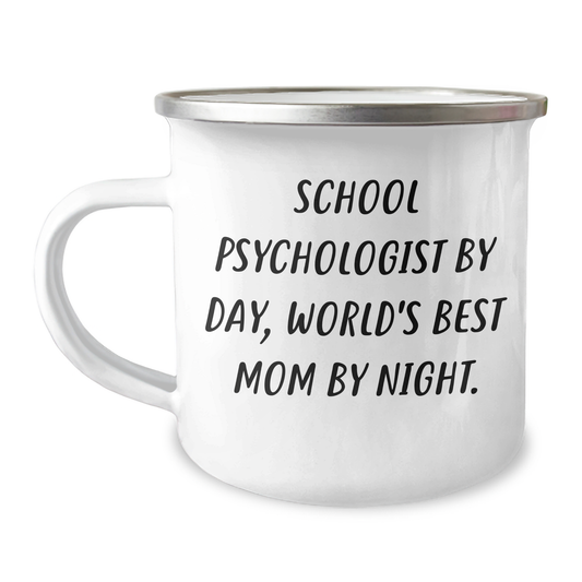 School Psychologist Gifts, Funny Camping Mug, 'School Psychologist By Day, World's Best Mom By Night.' - Gifts from Men to School Psychologist for Father's Day - Image 1
