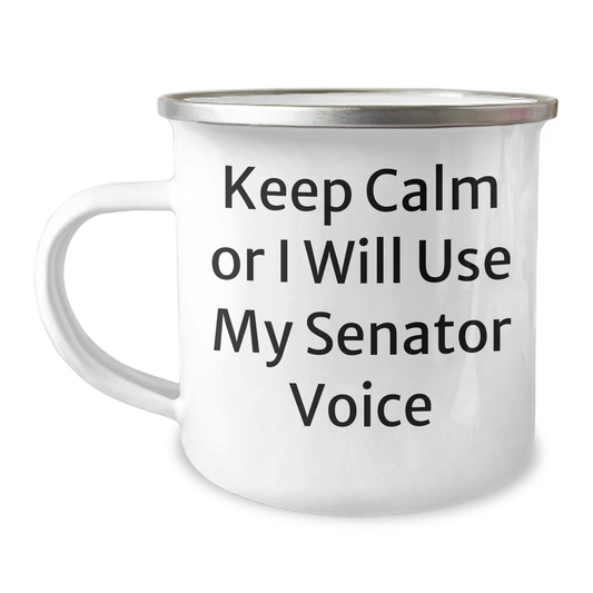 Senator Gifts, Funny Camping Mug, Keep Calm Or I Will Use My Senator Voice, Graduation Unique Gifts from Family to Friends - Image 1