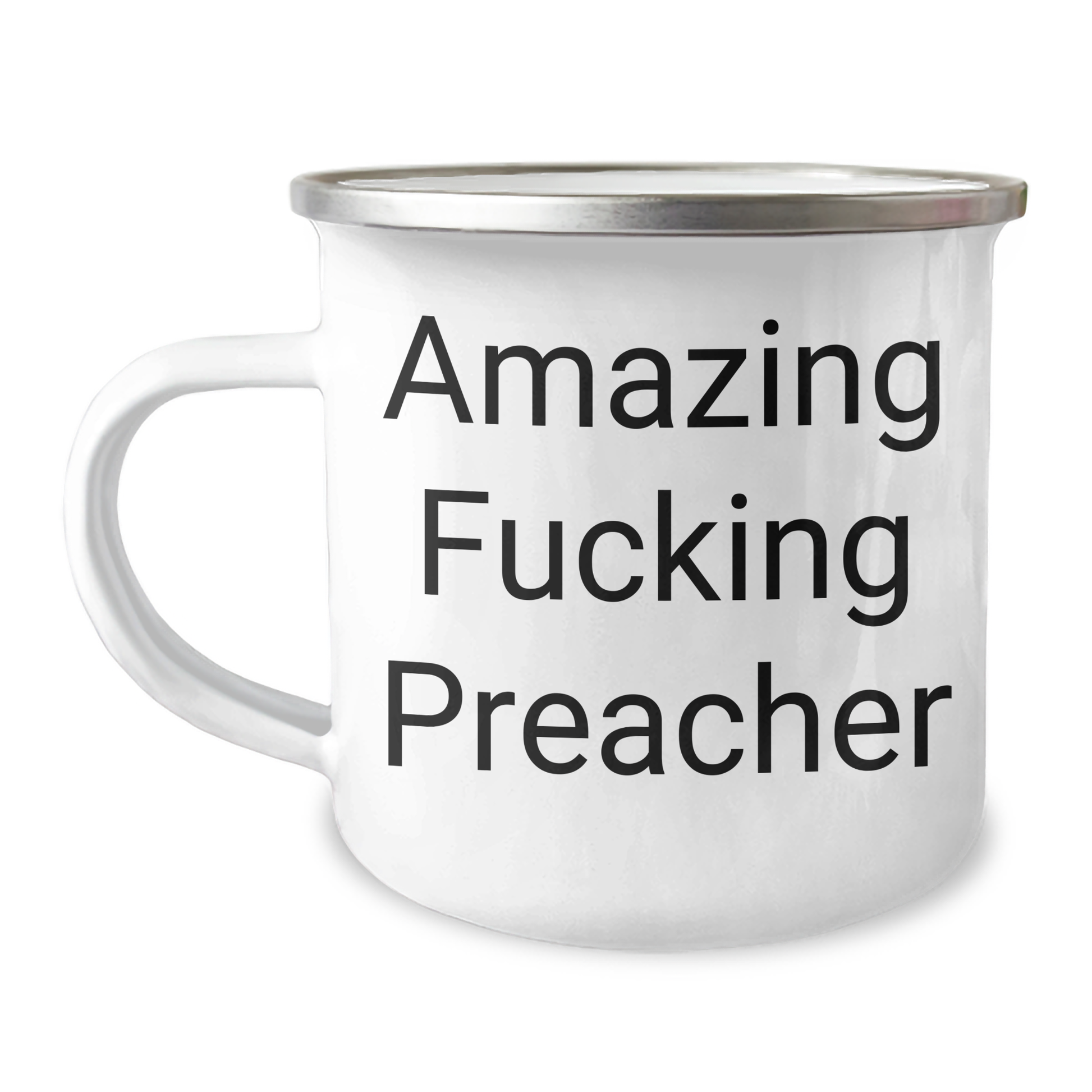 Funny Preacher Gifts from Friends for Graduation Unique Camping Mug - 'Amazing F--king Preacher' Quote, 12 oz Stainless Steel Enamel Finish - Image 1