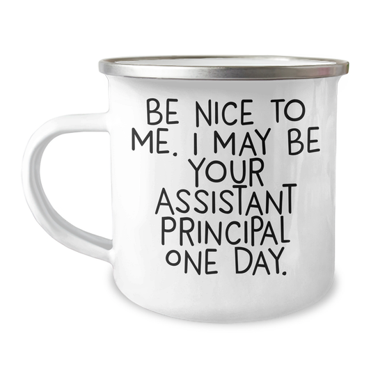 Funny Assistant Principal Camping Mug, Gifts from Friends to Assistant Principal, Graduation Unique Gifts, Be Nice To Me. I May Be Your Assistant Principal One Day. - Image 1