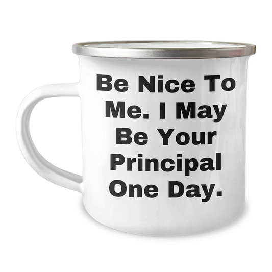 Funny Principal Gifts from Friends - Be Nice To Me Camping Mug for Graduation - Image 1