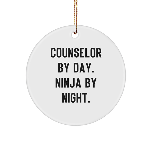 Counselor Gifts from Friends - Funny Circle Ornament for Counselor By Day, Ninja By Night. - Christmas Unique Gifts - Image 1