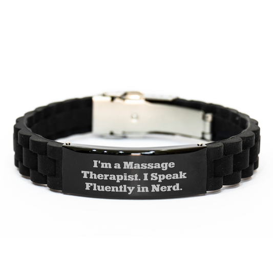 Massage Therapist Gifts, Funny Quote, Glide lock Clasp Adjustable Black Stainless Steel Silicone Bracelet for Men, Women, Friends, Coworkers, Family Graduation Unique Gifts from - Image 1