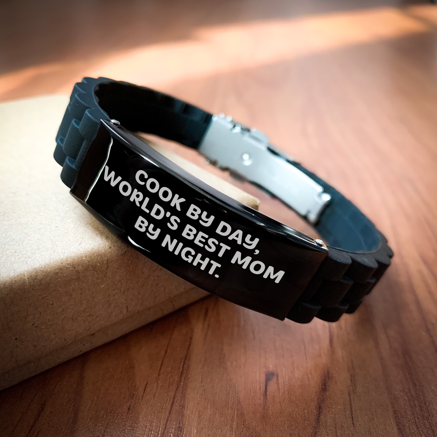 Cook by Day, World's Best Mom by Night. Funny Glide lock Clasp Bracelet Gifts from Mom to Cook on Father's Day - Image 2
