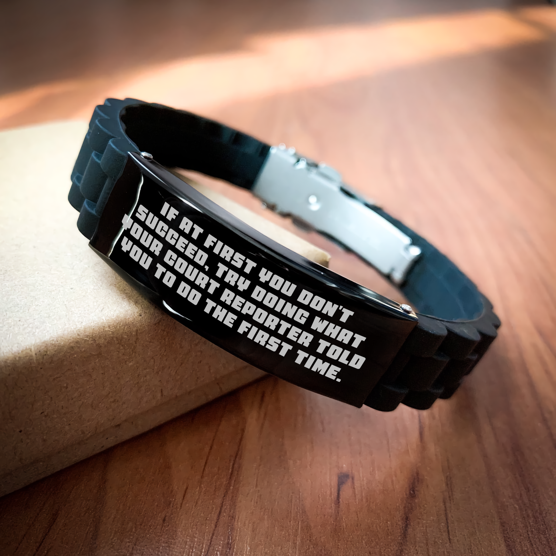 Court Reporter Gifts from Friends - Glide lock Clasp Black Stainless Steel Silicone Adjustable Graduation Unique Presents for Men Women Coworkers Family - Image 2