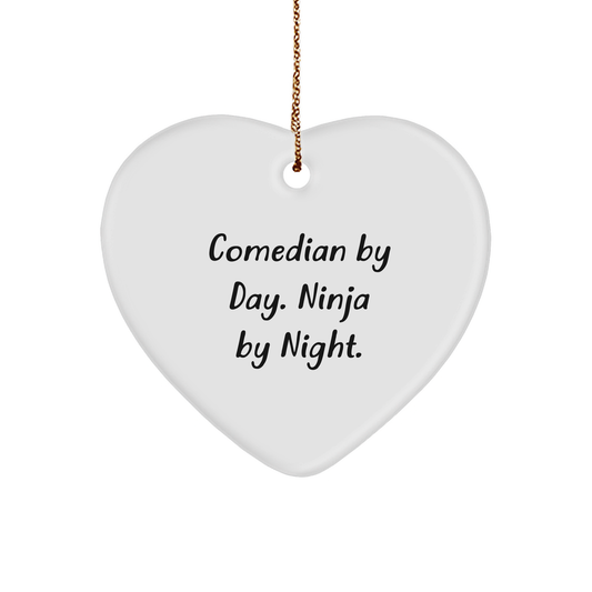 Comedian Gifts from Friends - 'Comedian By Day. Ninja By Night.' Heart Ornament for Christmas - Image 1