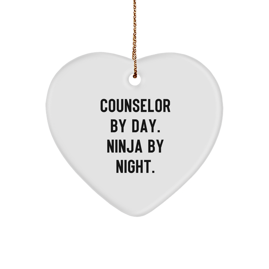 Counselor Gifts from Men - Funny Heart Ornament for Counselor By Day. Ninja By Night. - Christmas Unique Gifts - Image 1