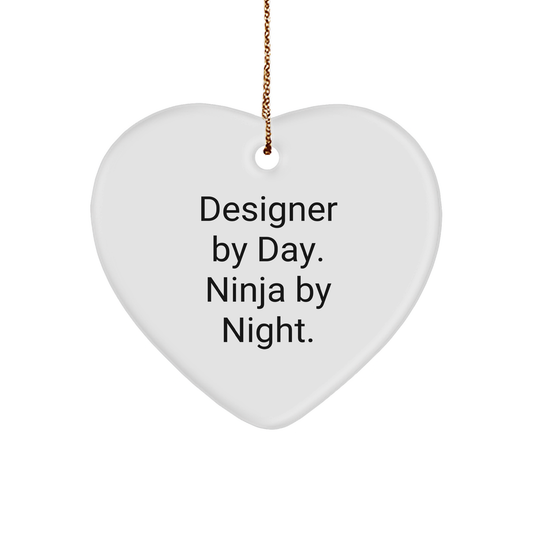 Designer By Day. Ninja By Night. Funny Heart Ornament Gifts from Friends for Designer - Image 1