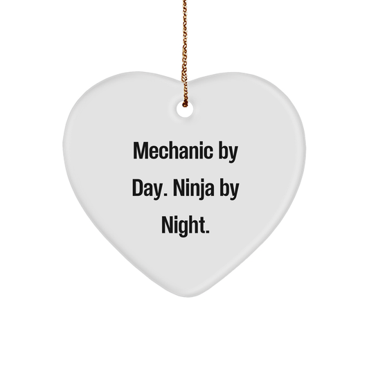 Mechanic Gifts from Men - Mechanic By Day, Ninja By Night. Heart Ornament for Christmas - Image 1