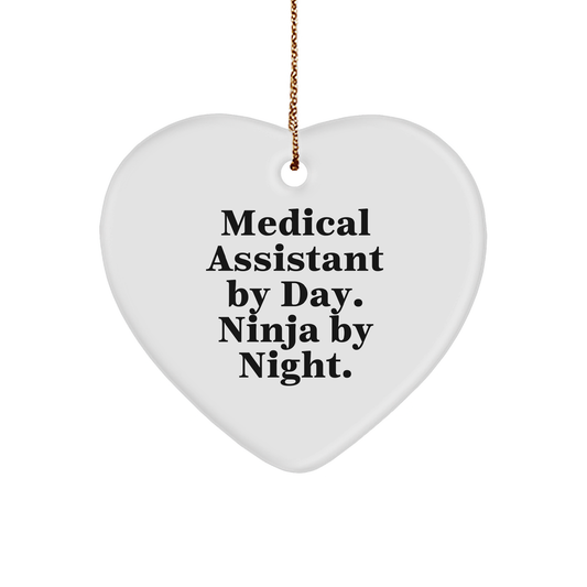 Medical Assistant Gifts from Friends by Day, Ninja by Night - Christmas Heart Ornament for Medical Assistant, Women, or Coworkers - Image 1