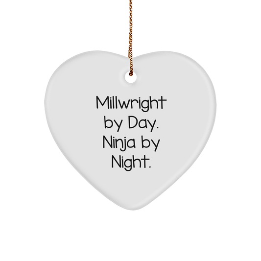 Millwright Gifts: Funny Heart Ornament - 'Millwright By Day. Ninja By Night.' for Christmas - Image 1