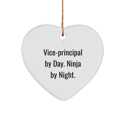 Vice-Principal Gifts for Men - 'Vice-Principal By Day. Ninja By Night.' Heart Ornament, White, Christmas Unique Gifts from Friends - Image 1