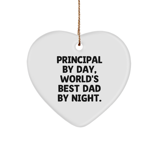 Principal Gifts from Men for World's Best Dad By Night Heart Ornament, Funny Christmas Decoration, Principal Heart Ornament Quote, Principal Gifts for Men, Principal Gift Ideas - Image 1
