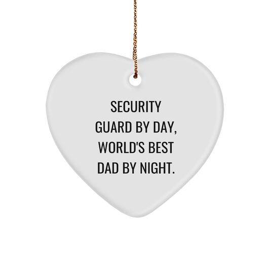 Security Guard Gifts from Men to Security Guards - Heart Ornament for Christmas - 'Security Guard By Day, World's Best Dad By Night.' - Image 1