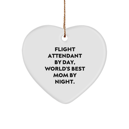 Flight Attendant Gifts from Friends, Family or Coworkers - Heart Ornament 'By Day, World's Best Mom By Night.' - Christmas Unique Gifts for Her - Image 1