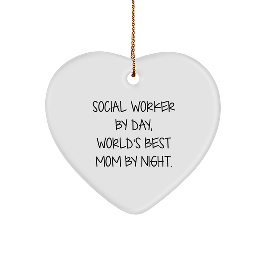 Social Worker Gifts by Day, Heart Ornament by Night, Funny Quote Christmas Decoration for Mom, Friends, and Family - Image 1